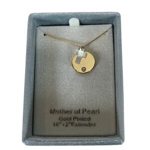 City by City Gold Plated Mother of Pearl Cross Disc Necklace 16-18 Inch